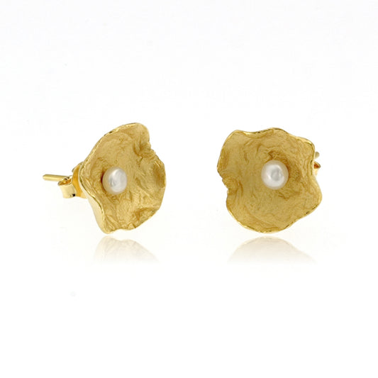 Mysterium Collection Vermeil Petal & Pearl Earrings (Med)