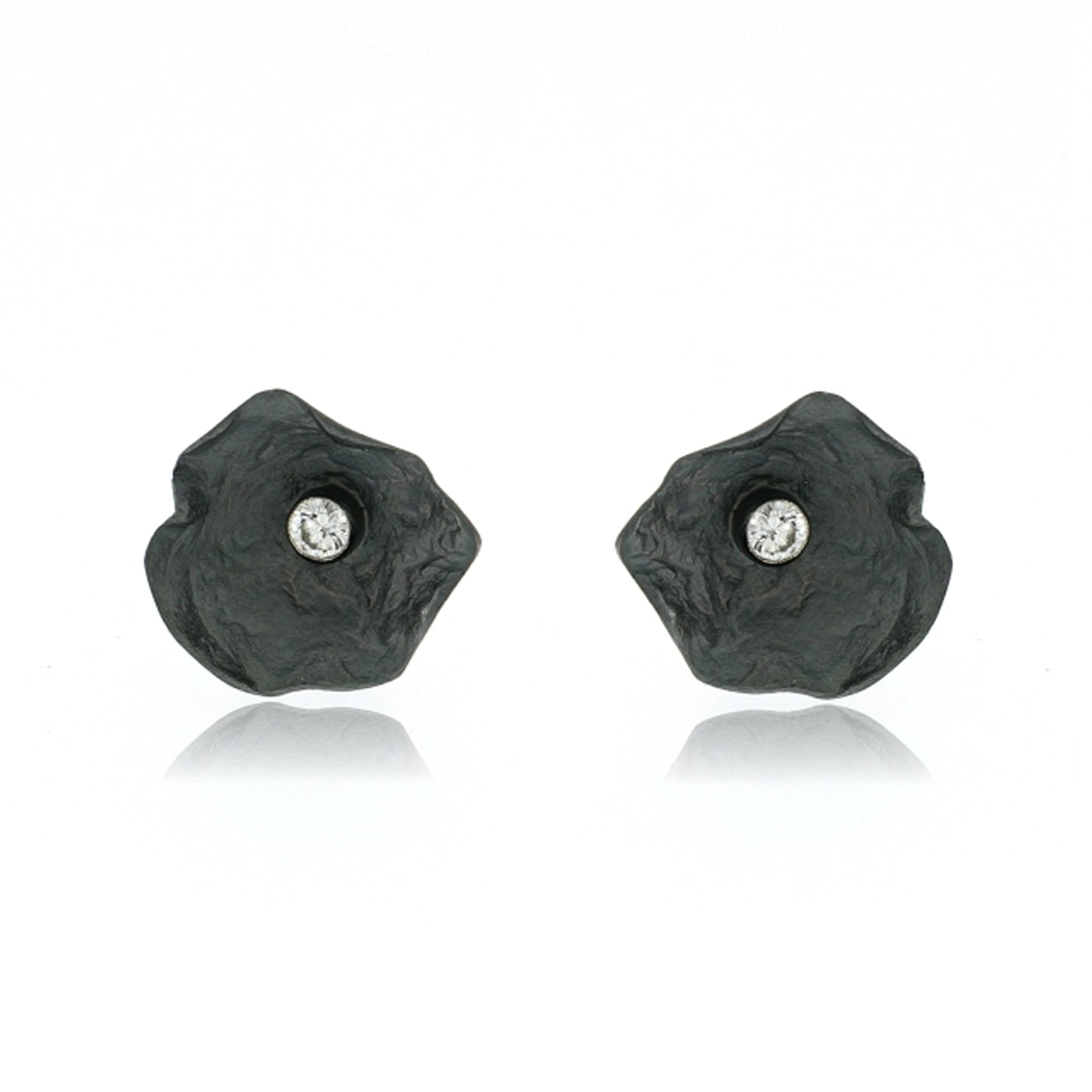 Mysterium Collection Oxidized Sterling Petal & CZ Earrings (Med)