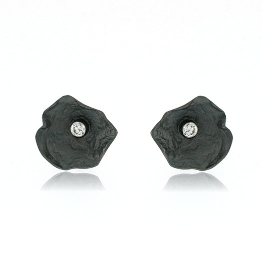 Mysterium Collection Oxidized Sterling Petal & CZ Earrings (Med)