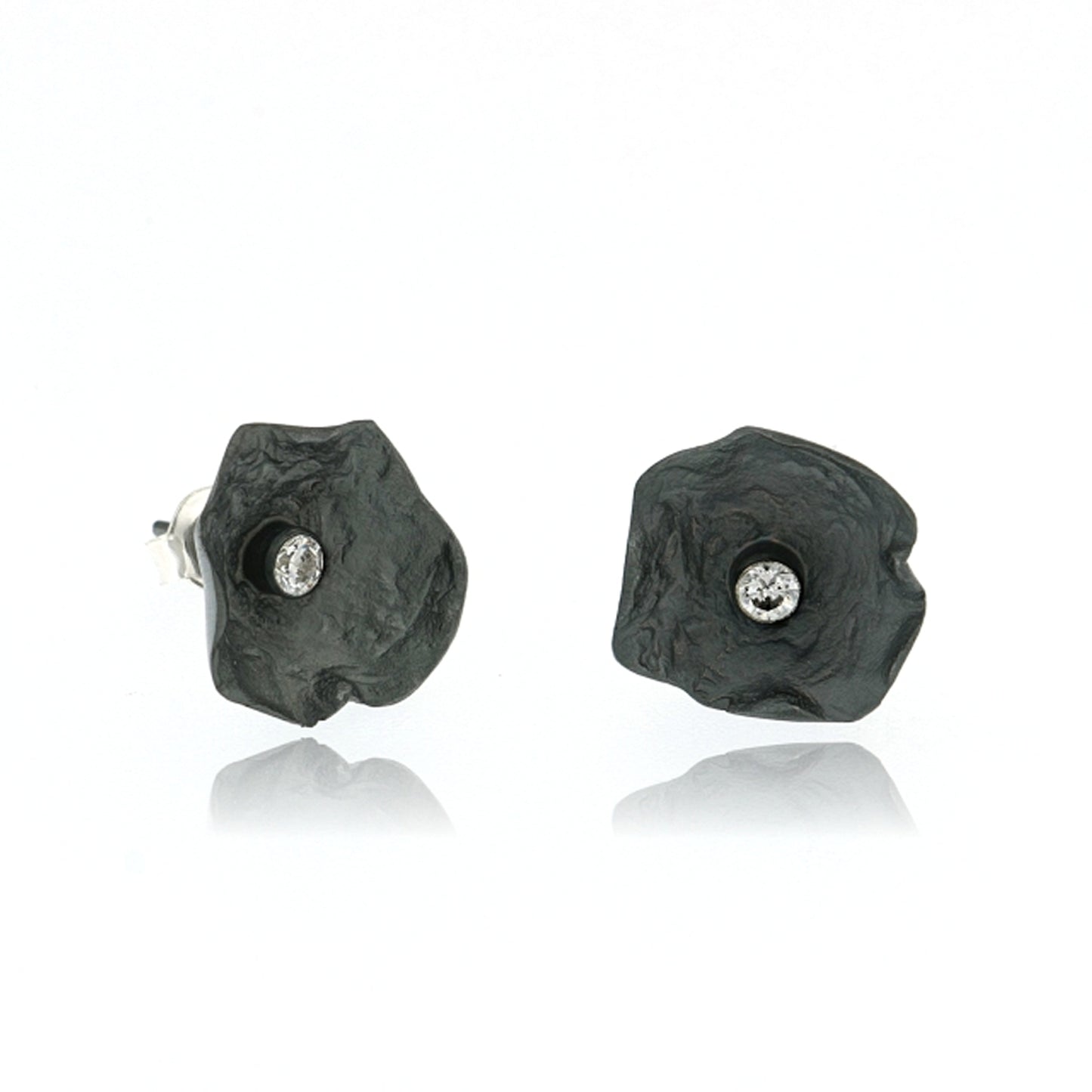 Mysterium Collection Oxidized Sterling Petal & CZ Earrings (Med)