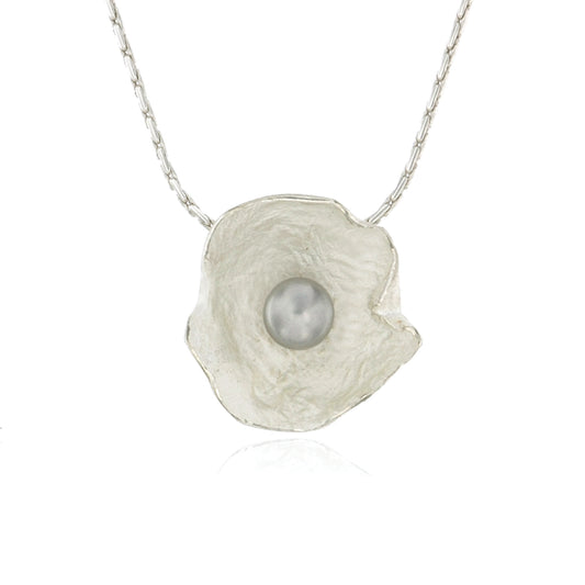 Mysterium Collection Sterling Petal & Gray Pearl Necklace (Lg)