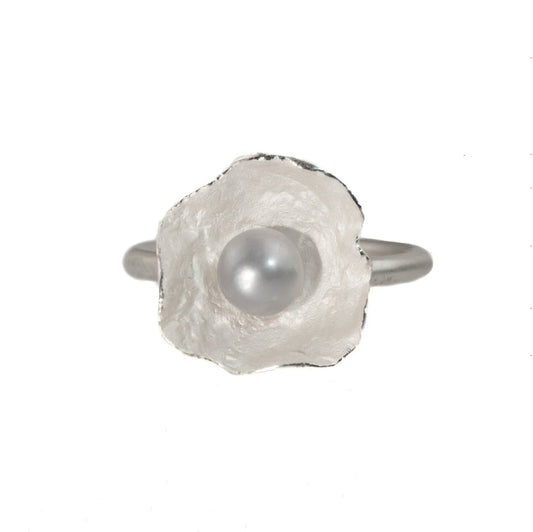 Mysterium Collection Sterling Gray Pearl Petal Ring