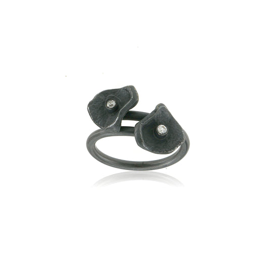Mysterium Collection Oxidized Sterling Silver Petal Ring
