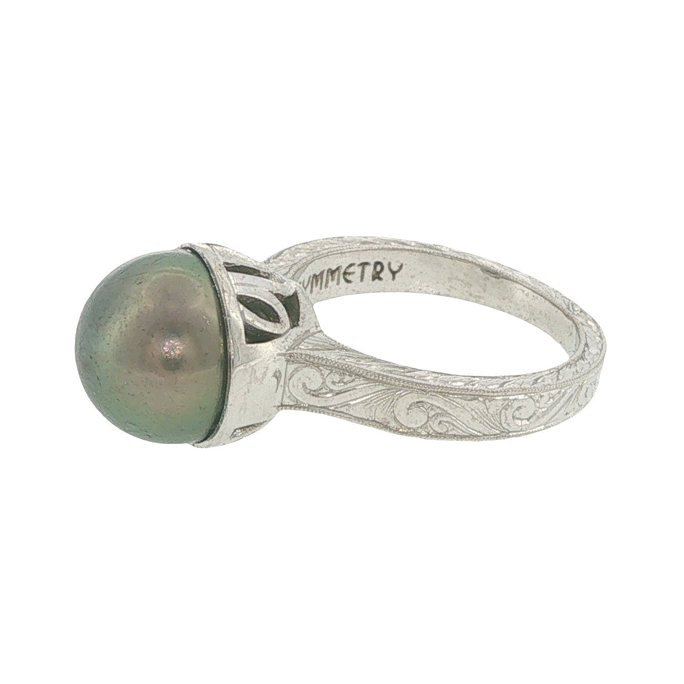 Platinum Engraved Tahitian Pearl Ring