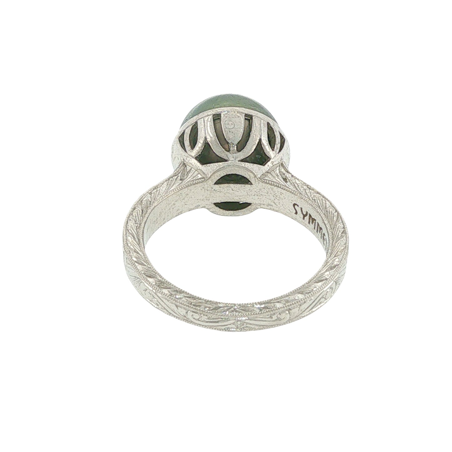 Platinum Engraved Tahitian Pearl Ring