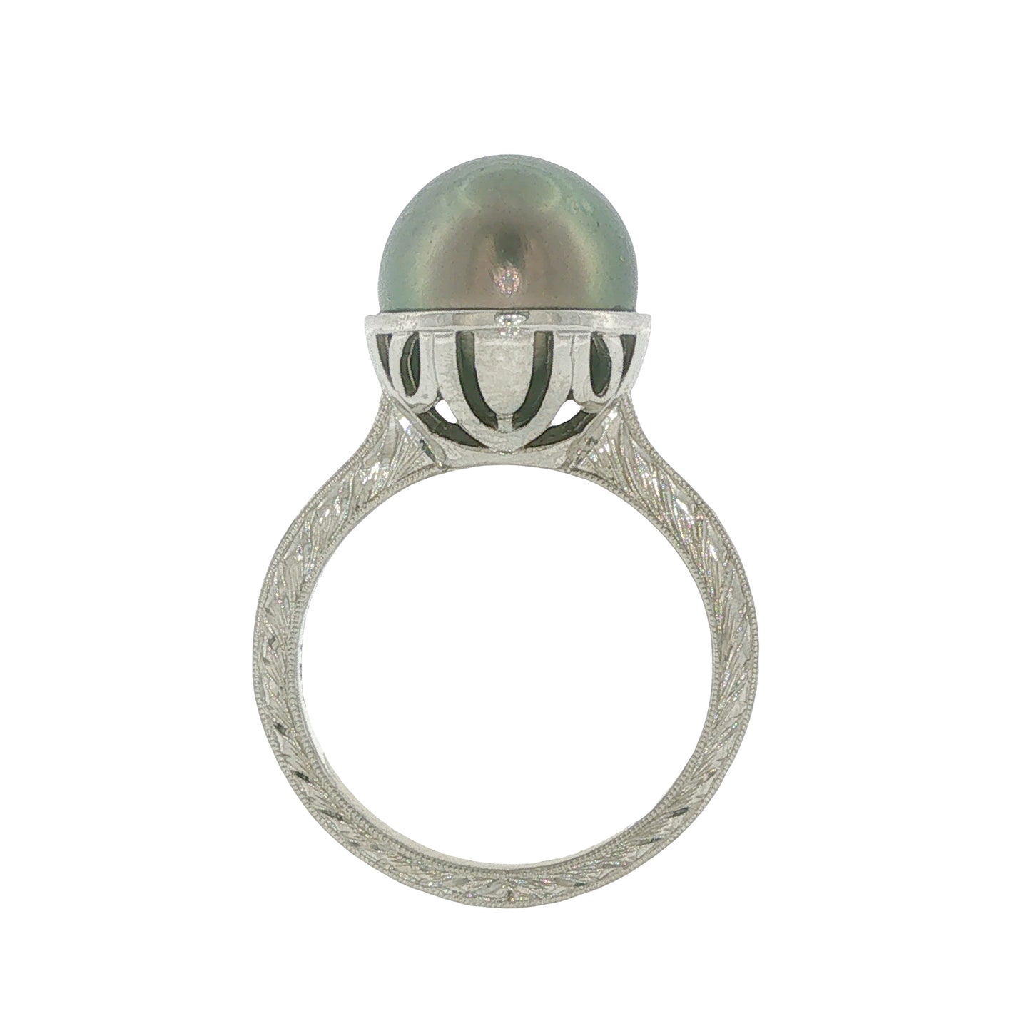 Platinum Engraved Tahitian Pearl Ring