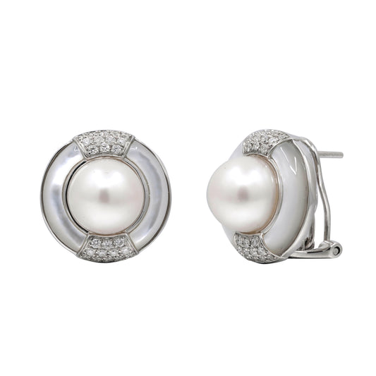 14K Pearl, Mother of Pearl & Diamond Earrings