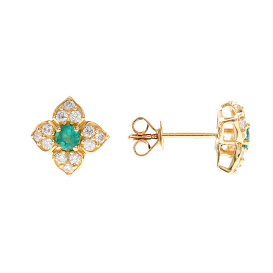 14K Emerald & Diamond Quatrefoil Earrings