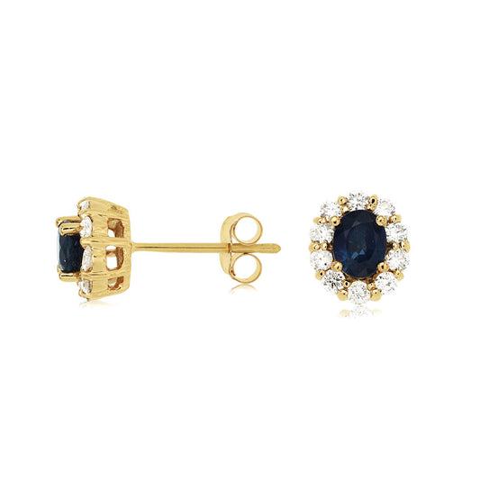 14K Yellow Gold Sapphire & Diamond Post Earrings