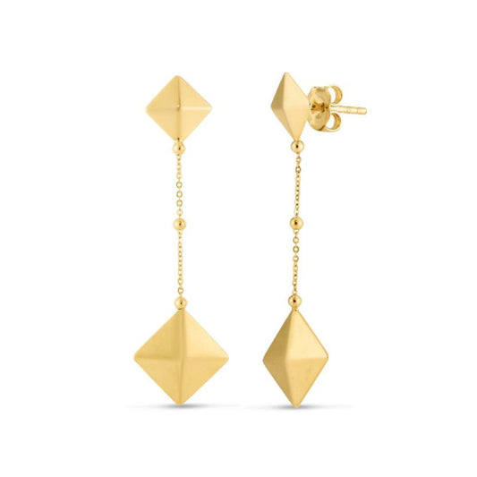 14K Yellow Gold Pyramid Drop Earrings