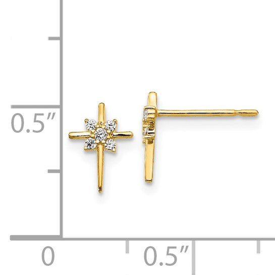 14K Yellow Gold Petite CZ Cross Earrings