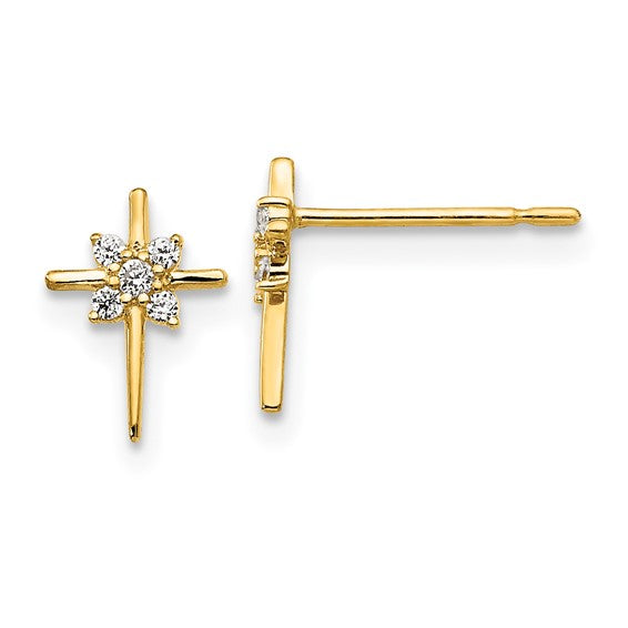 14K Yellow Gold Petite CZ Cross Earrings