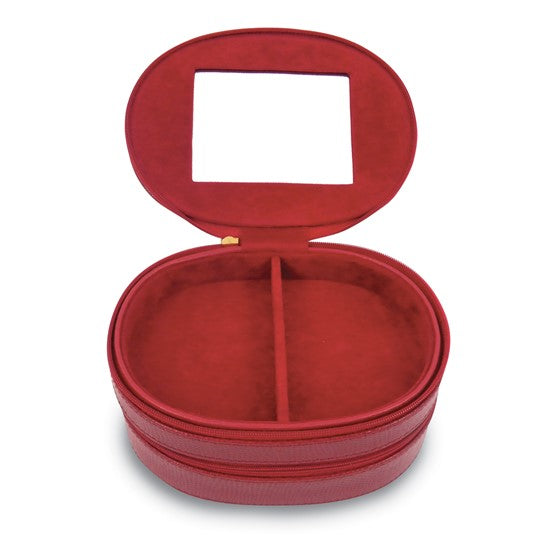 Red Leather Zippered Two Level Jewelry Case