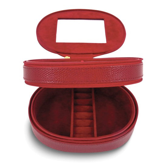 Red Leather Zippered Two Level Jewelry Case
