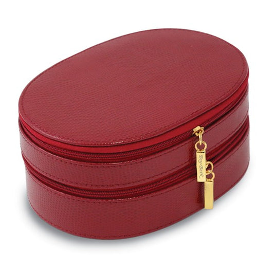 Red Leather Zippered Two Level Jewelry Case