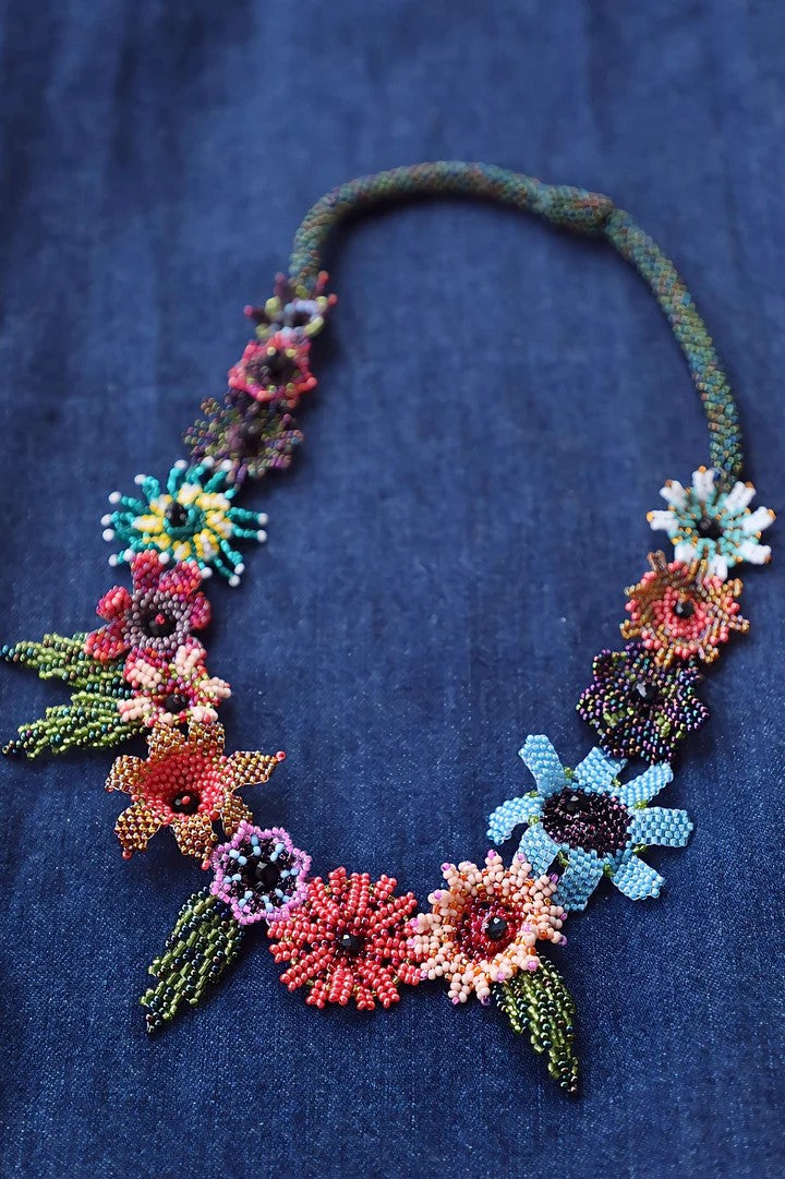 Cristy Cali Mardi Gras Flowers Guatemalan Beaded Necklace