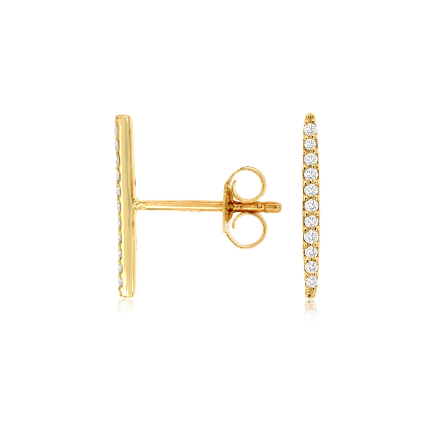 14K Yellow Gold Diamond Bar Earrings