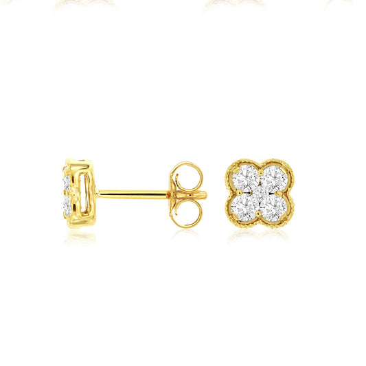 14K Yellow Gold Diamond Clover Earrings