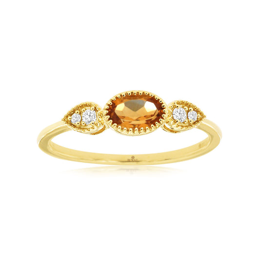 14K Yellow Gold Citrine and Diamond Ring