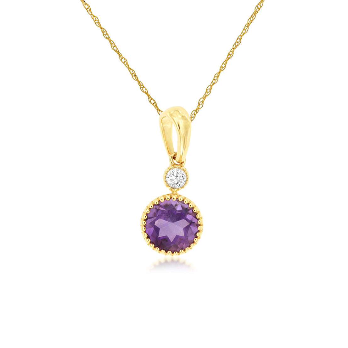 14K Yellow Gold Amethyst and Diamond Necklace