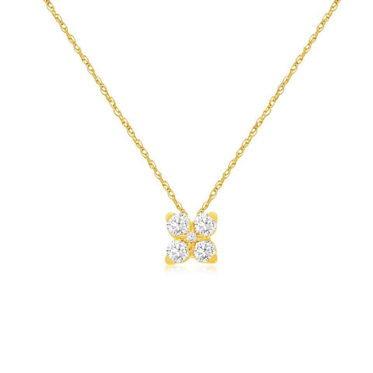 14K Yellow Gold Diamond Flower Necklace