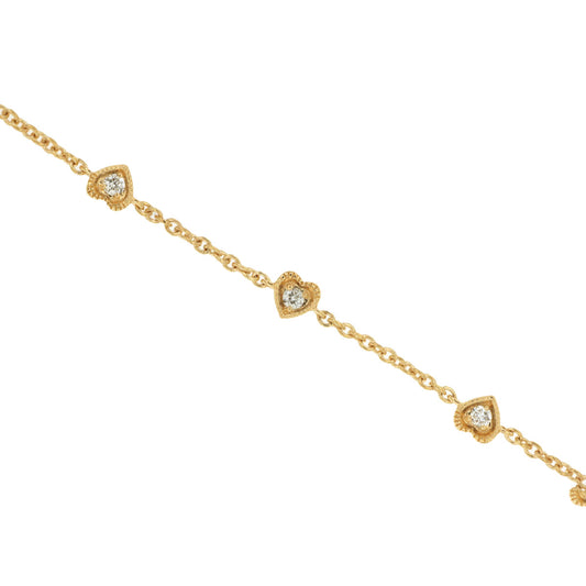 14K Yellow Gold Diamond Hearts Bracelet