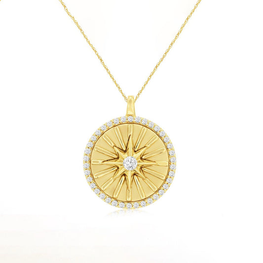 14K Yellow Gold & Diamond Starburst Pendant