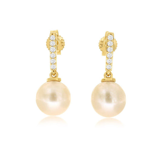 14K Yellow Gold Diamond & Pearl Earrings