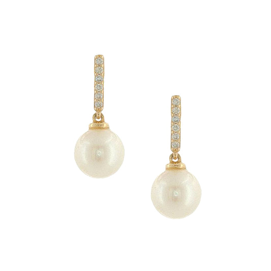 14K Yellow Gold Diamond & Pearl Earrings