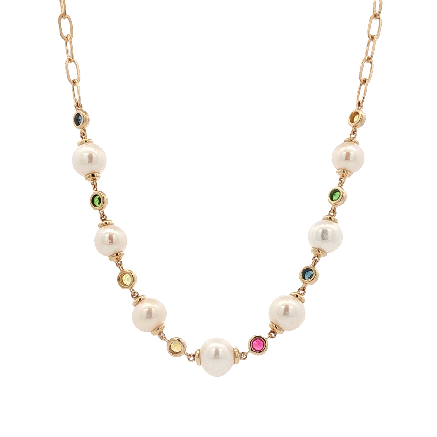 14K Sapphire & Pearl Paperclip Chain Necklace