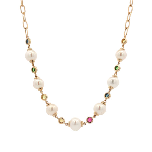 14K Sapphire & Pearl Paperclip Chain Necklace