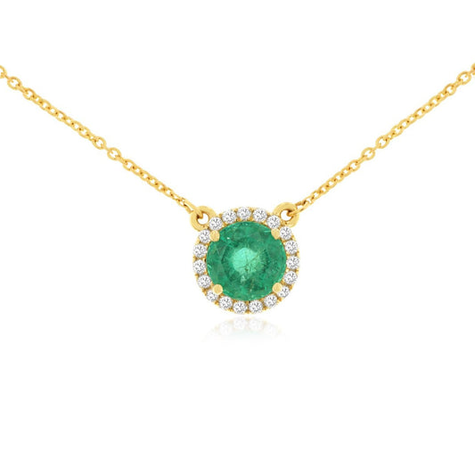 14K Yellow Gold Emerald & Diamond Pendant