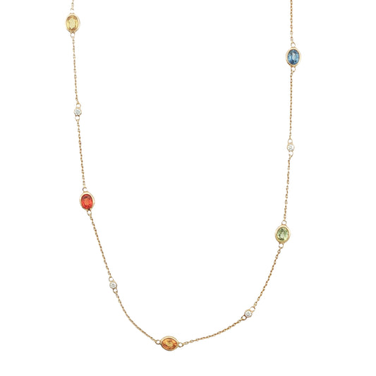 14K Yellow Gold Multi-Colored Sapphire Necklace