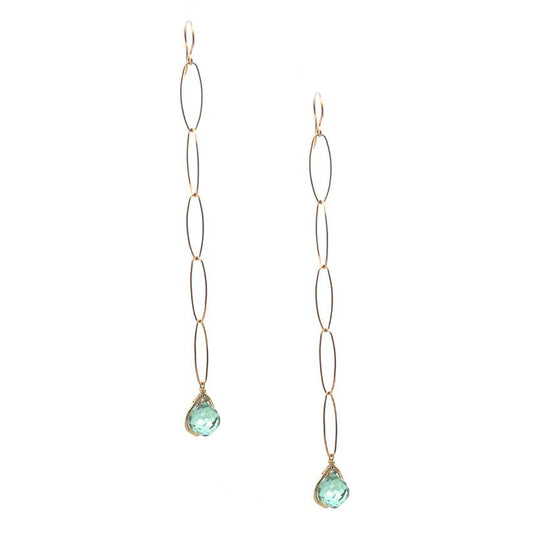 Dana Kellin Collection Aqua Quartz 4" Chain Earrings