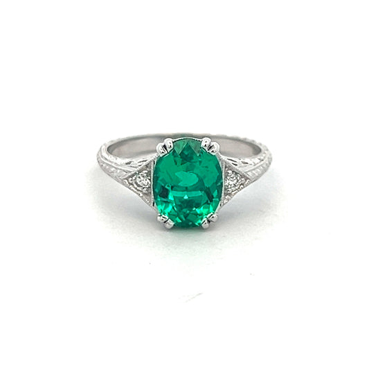 14K 1.07ct Lab-Created Emerald & Diamond Engagement Ring