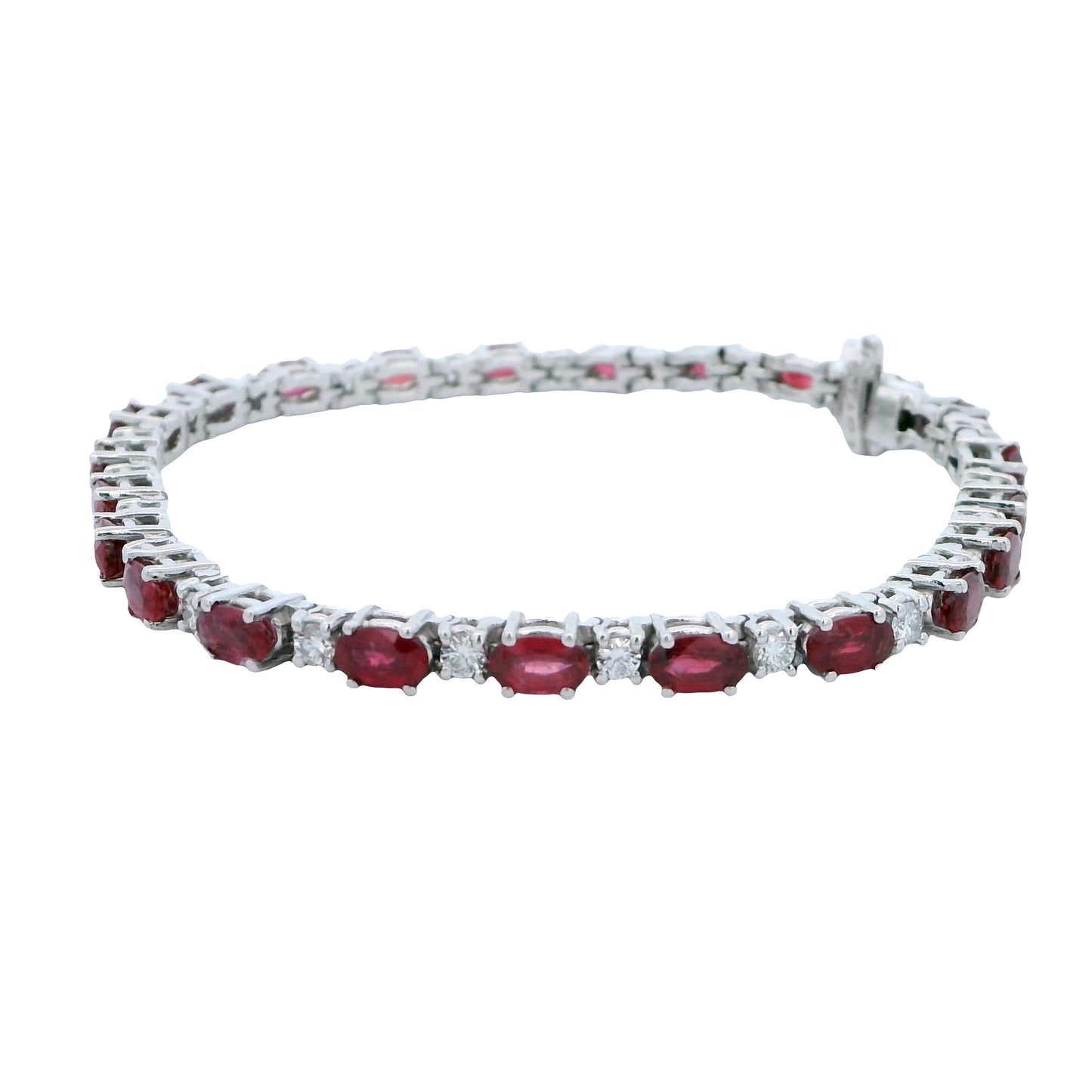 14K White Gold Diamond & Ruby Bracelet