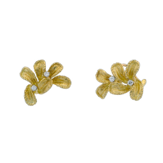 Estate Collection 14K Yellow Gold Diamond Leaf Earrings