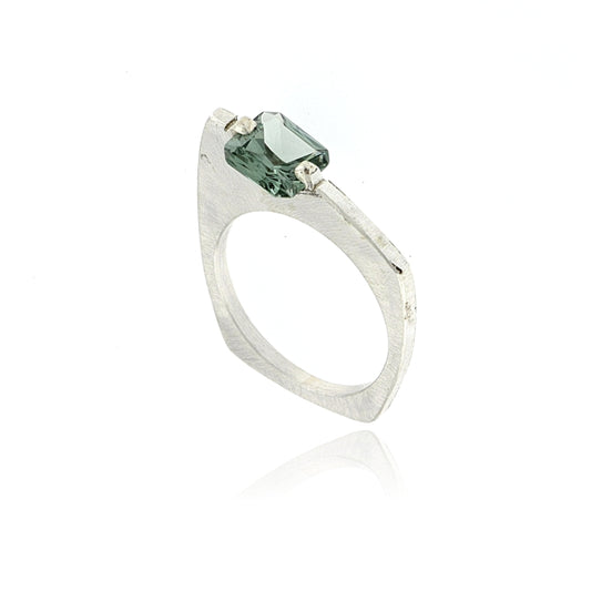 Mysterium Collection Asymmetrical Synthetic Green Spinel Ring