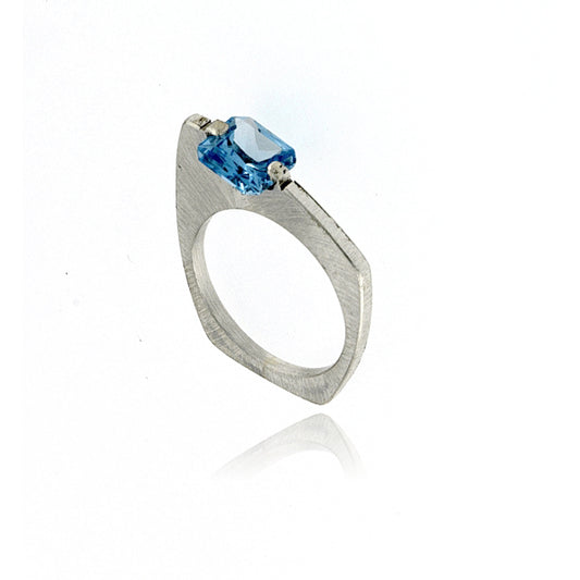 Mysterium Collection Asymmetrical Synthetic Swiss Blue Spinel Ring
