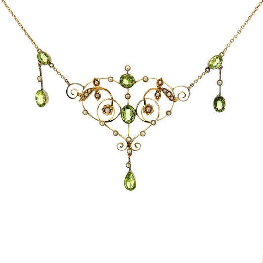Estate Collection Antique Peridot & Pearl Festoon Necklace