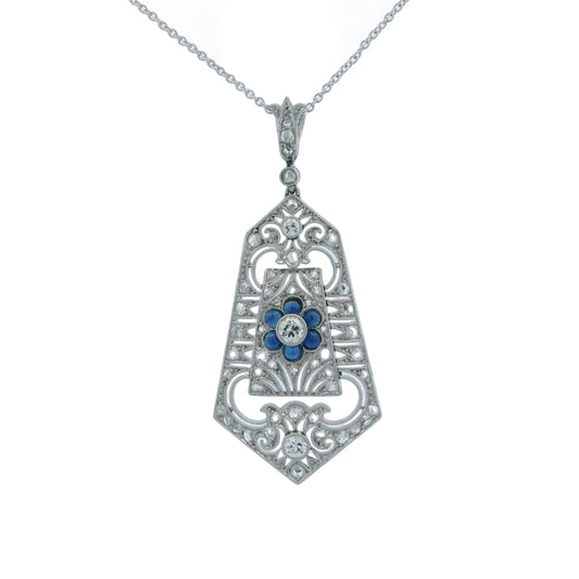 Estate Collection Art Deco Diamond & Sapphire Pendant