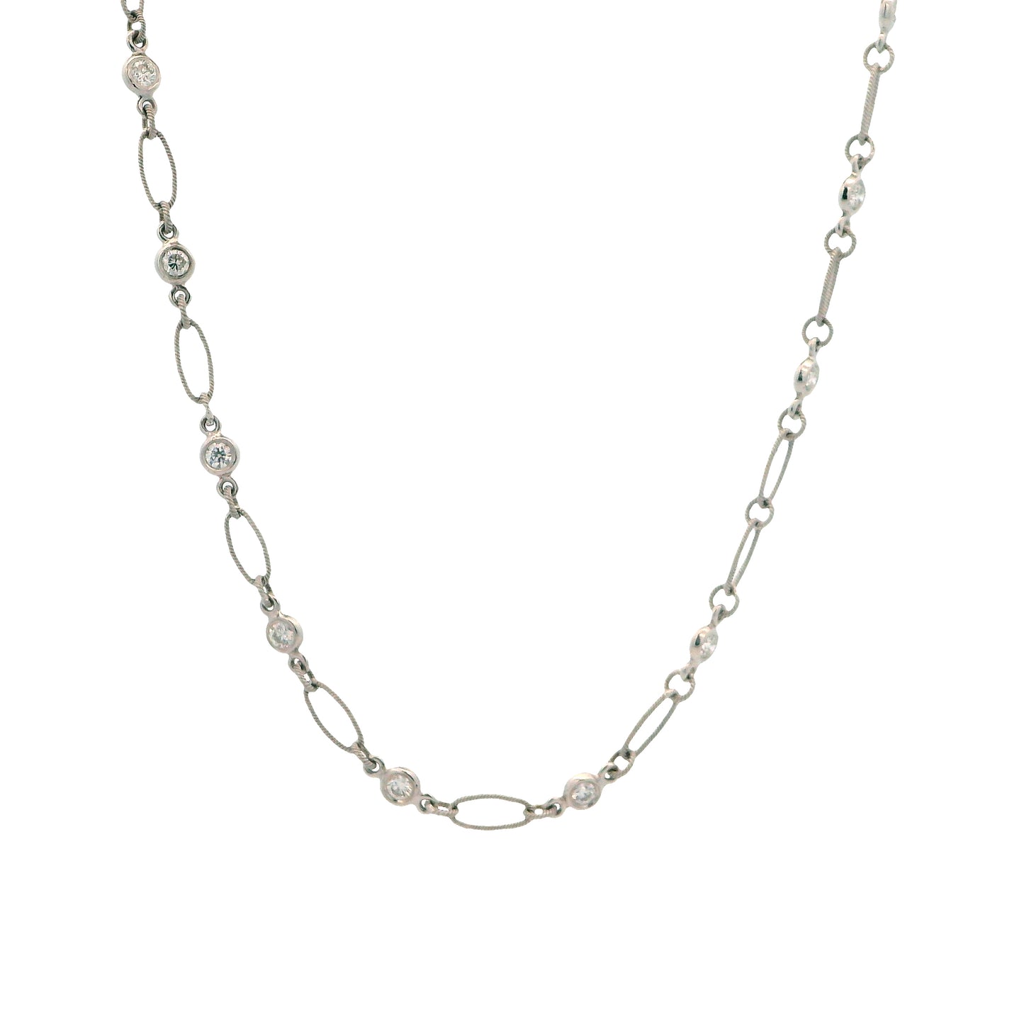 Vintage 18K White Gold 1.0CT Diamond Textured Chain Necklace