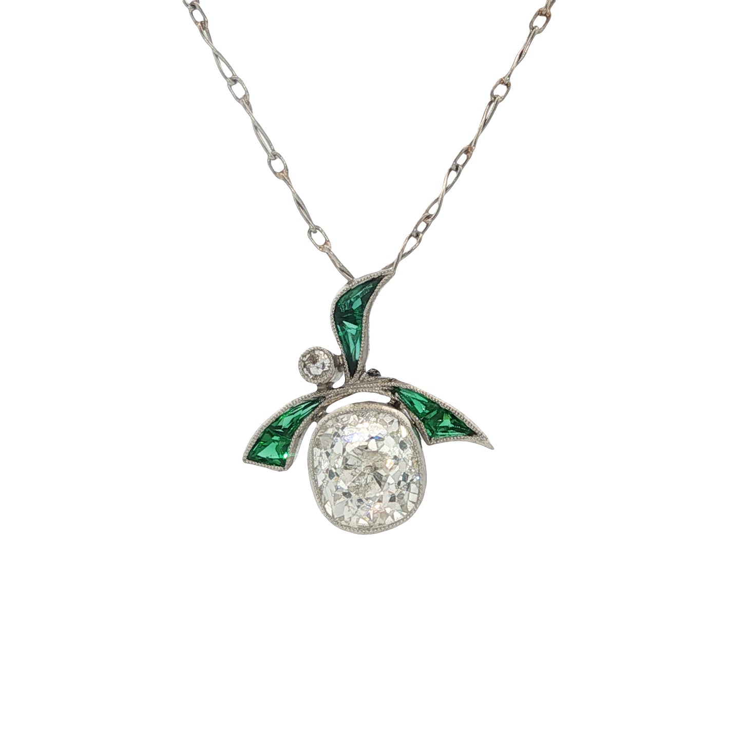 Estate Collection Platinum Art Deco Diamond & Emerald Pendant