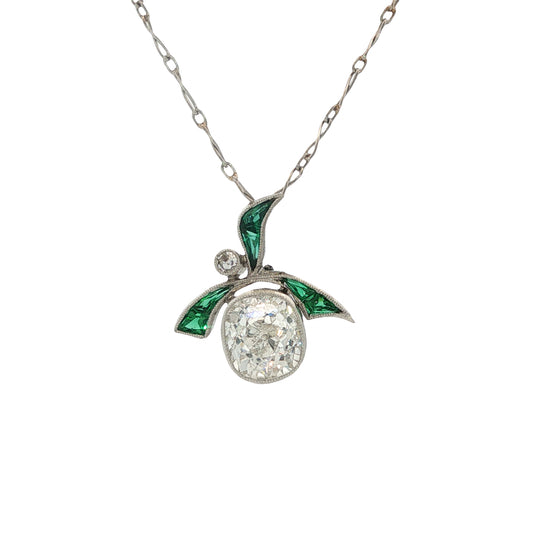Estate Collection Platinum Art Deco Diamond & Emerald Pendant