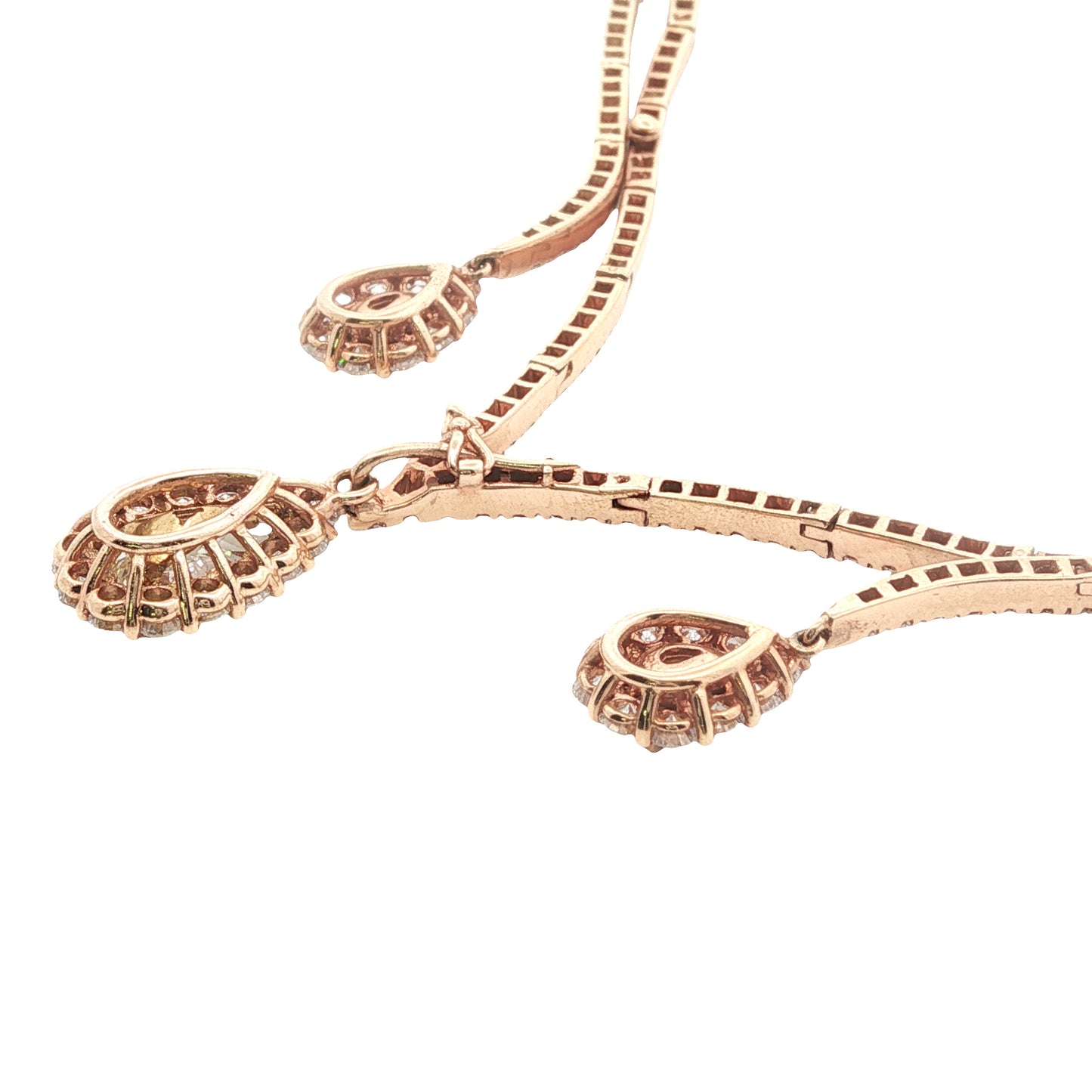 18K Rose Gold Yellow & White Diamond Valobra Drop Necklace