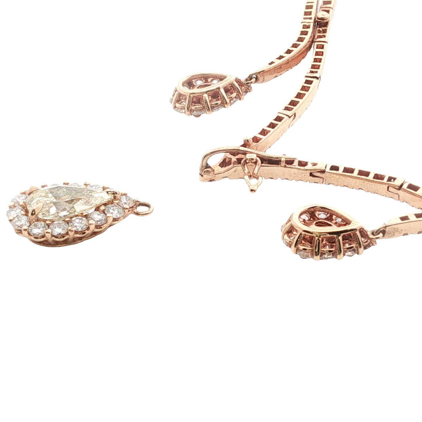 18K Rose Gold Yellow & White Diamond Valobra Drop Necklace