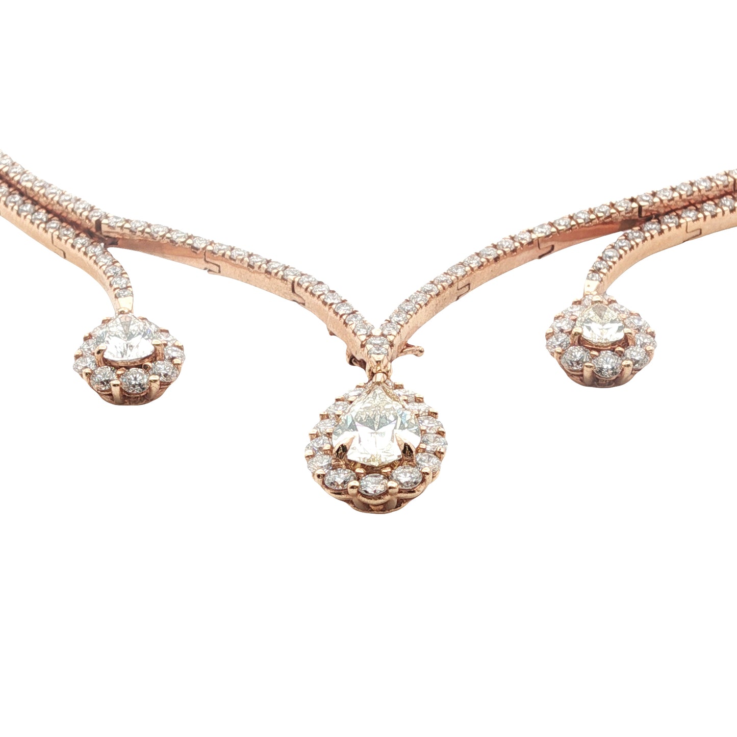18K Rose Gold Yellow & White Diamond Valobra Drop Necklace