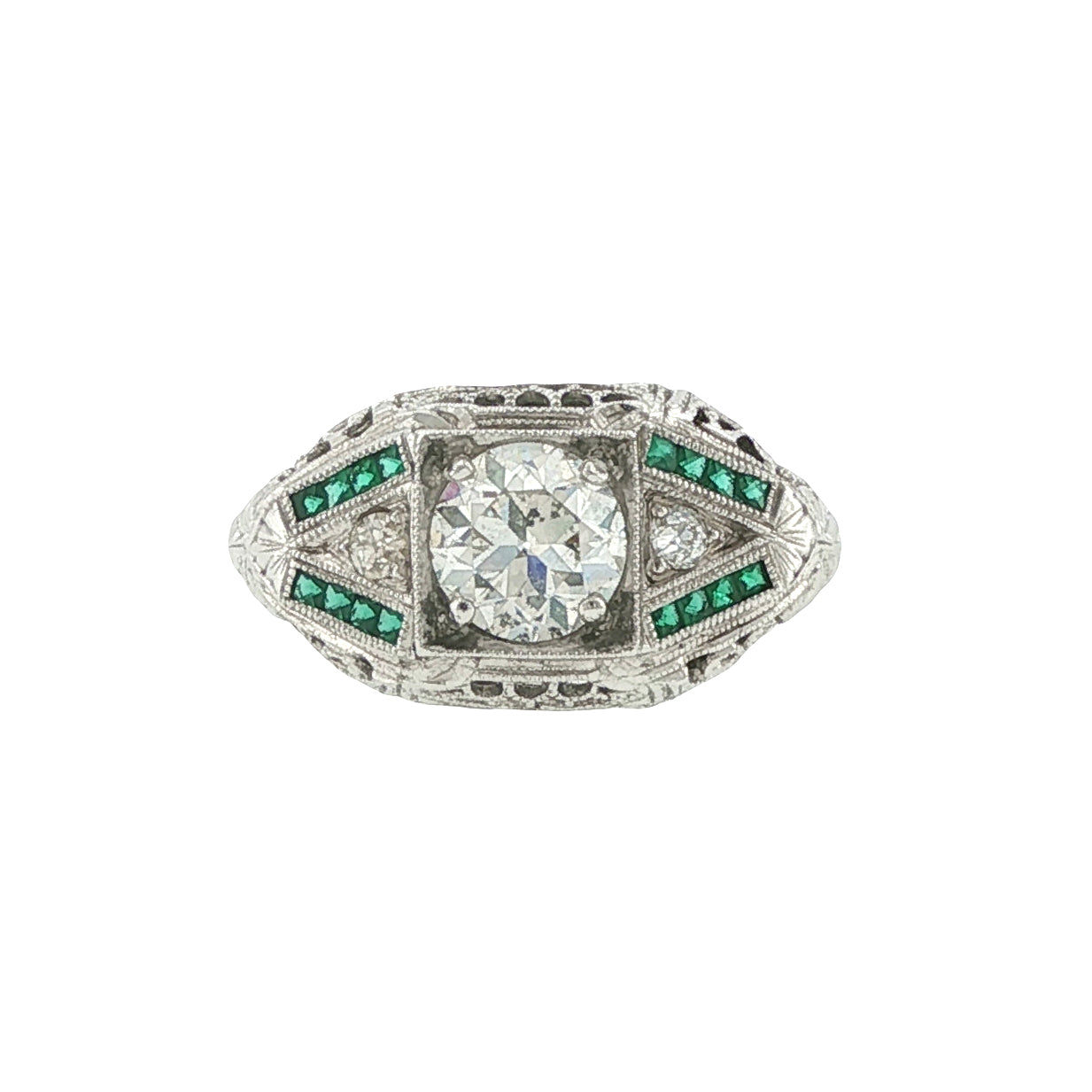 Estate Collection Art Deco Diamond & Emerald Ring