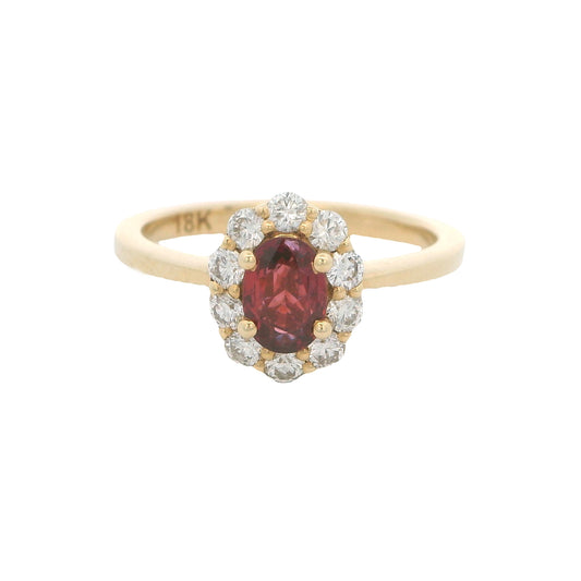 18k Yellow Gold Ruby & Diamond Halo Ring