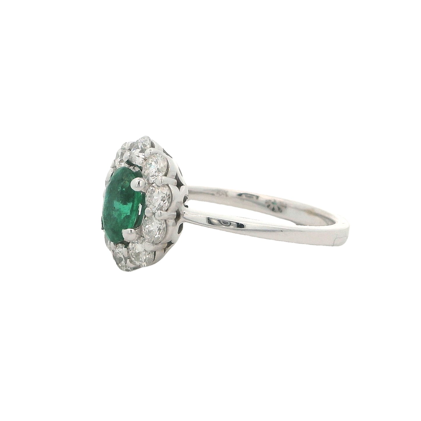 14k White Gold Oval Emerald & Diamond Halo Ring